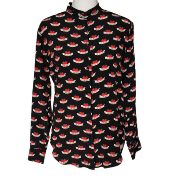 Sandro Maika Love Tattoo Silk Print Button Down - Picture 1 of 8